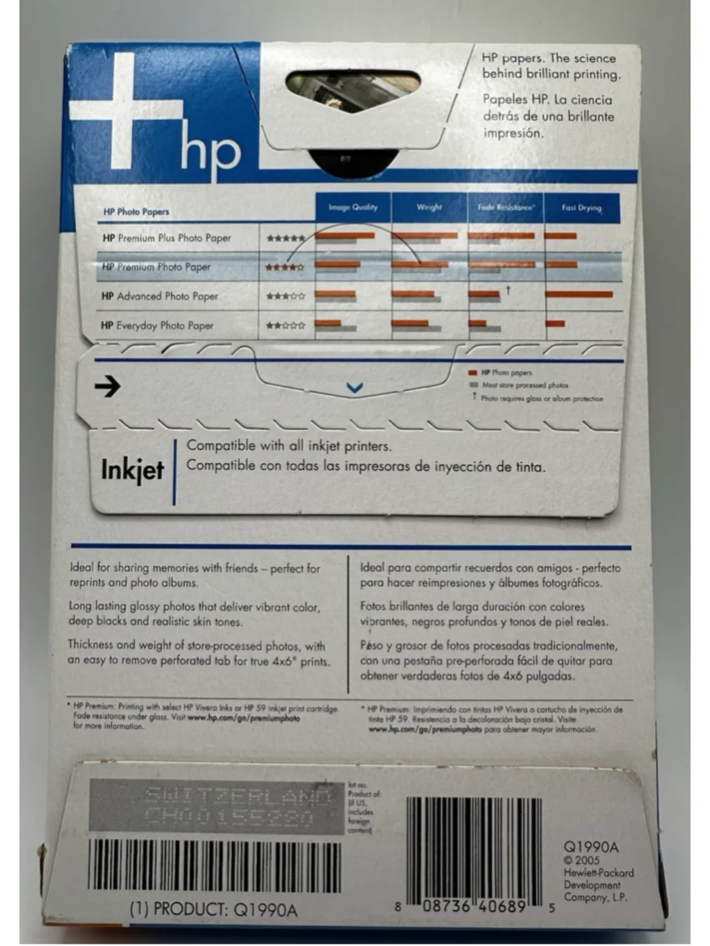 HP Premium GLOSSY 4X6 Ink Jet Picture Photo Paper 100 SHEETS Papel Fotografico